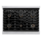 ZLINE Autograph Package - 36 In. Gas Range and Range Hood with White Matte Door and Matte Black Accents, 2AKP-RGWMRH36-MB