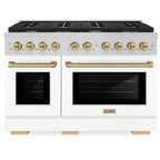 ZLINE Autograph 48 in. 6.7 cu. ft. Paramount Double Oven Gas Range with 8 Burners, Stainless Steel with White Matte Doors and Champagne Bronze Accents (SGRZ-WM-48-CB)