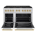 ZLINE Autograph 48 in. 6.7 cu. ft. Paramount Double Oven Gas Range with 8 Burners, Stainless Steel with White Matte Doors and Champagne Bronze Accents (SGRZ-WM-48-CB)