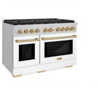 ZLINE Autograph 48 in. 6.7 cu. ft. Paramount Double Oven Gas Range with 8 Burners, Stainless Steel with White Matte Doors and Champagne Bronze Accents (SGRZ-WM-48-CB)