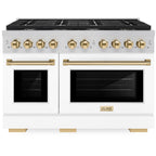 ZLINE Autograph Edition 48" Paramount Gas Range with Dual Ovens, 6.7 cu. ft., Stainless Steel with White Matte Doors & Gold Accents (SGRZ-WM-48-G)