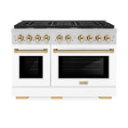 ZLINE Autograph Edition 48" Paramount Gas Range with Dual Ovens, 6.7 cu. ft., Stainless Steel with White Matte Doors & Gold Accents (SGRZ-WM-48-G)