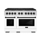 ZLINE Autograph 48" Double Oven Gas Range, 6.7 cu. ft., Stainless Steel with White Matte Doors and Matte Black Accents (SGRZ-WM-48-MB)