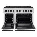 ZLINE Autograph 48" Double Oven Gas Range, 6.7 cu. ft., Stainless Steel with White Matte Doors and Matte Black Accents (SGRZ-WM-48-MB)