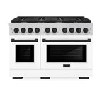 ZLINE Autograph 48" Double Oven Gas Range, 6.7 cu. ft., Stainless Steel with White Matte Doors and Matte Black Accents (SGRZ-WM-48-MB)