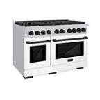 ZLINE Autograph 48" Double Oven Gas Range, 6.7 cu. ft., Stainless Steel with White Matte Doors and Matte Black Accents (SGRZ-WM-48-MB)