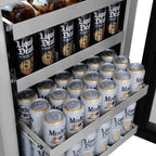 ZLINE Autograph 24" Touchstone 151 Can Beverage Fridge with Black Matte Glass Door and Polished Gold Handle,  RBSOZ-BLM-24-G