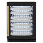 ZLINE Autograph 24" Touchstone Dual Zone 44 Bottle Wine Cooler with Black Matte Glass Door and Polished Gold Handle, RWDOZ-BLM-24-G