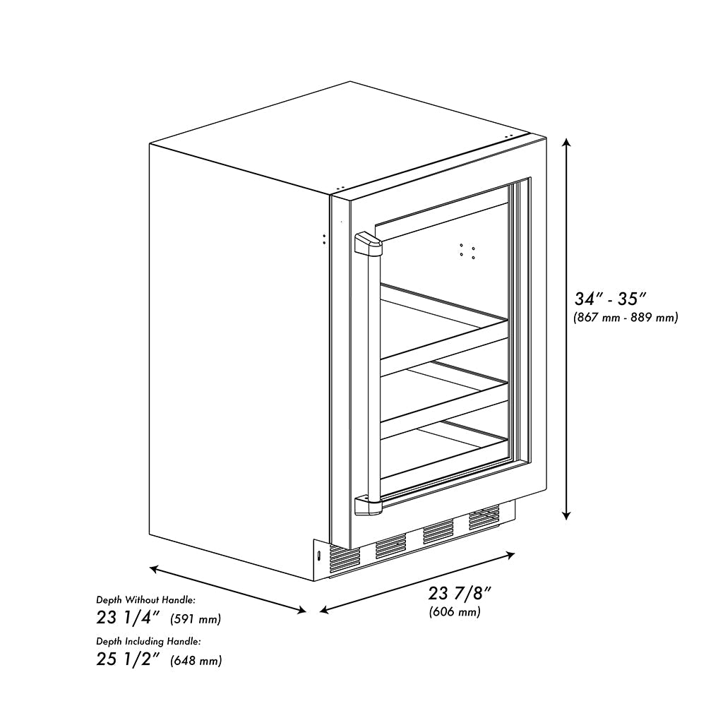 ZLINE Autograph 24" Touchstone 151 Can Beverage Fridge with Black Stainless Steel Glass Door and Champagne Bronze Helix Handle, RBSOZ-BS-24-KCB