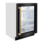 ZLINE Autograph 24" Touchstone 151 Can Beverage Fridge with Black Stainless Steel Glass Door and Polished Gold Helix Handle, RBSOZ-BS-24-KG