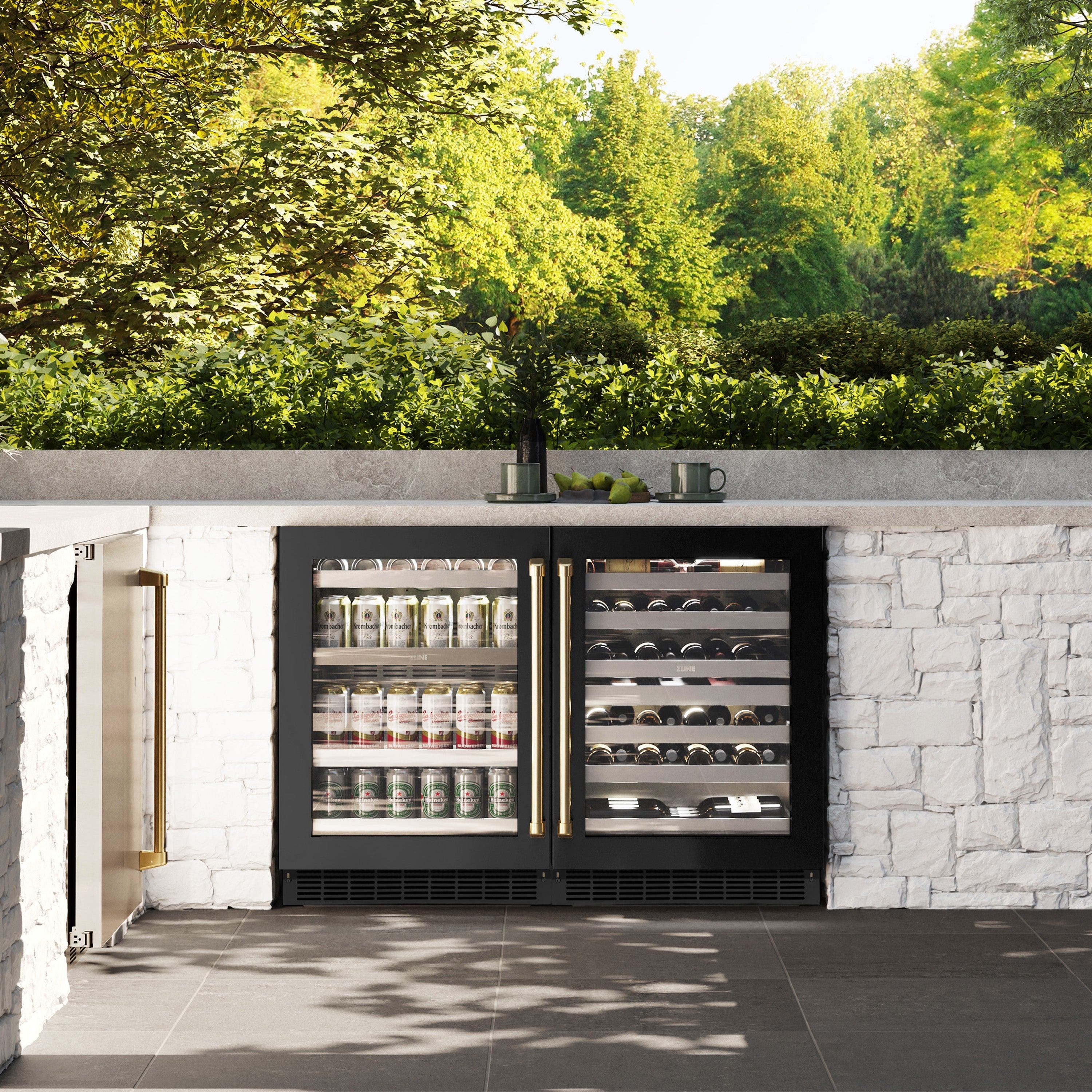 ZLINE Autograph 24" Touchstone Dual Zone 44 Bottle Wine Cooler with Black Stainless Steel Glass Door and Polished Gold Handle, RWDOZ-BS-24-G