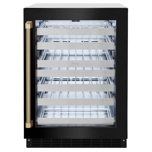 ZLINE Autograph 24" Touchstone Dual Zone 44 Bottle Wine Cooler with Black Stainless Steel Glass Door and Champagne Bronze Helix Handle, RWDOZ-BS-24-KCB