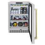 ZLINE Autograph 24" Touchstone 151 Can Beverage Fridge With Satin Stainless Steel Glass Door And Champagne Bronze Handle, RBSOZ-SN-24-CB