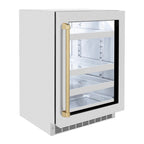 ZLINE Autograph 24" Touchstone 151 Can Beverage Fridge With Satin Stainless Steel Glass Door And Champagne Bronze Handle, RBSOZ-SN-24-CB