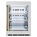 ZLINE Autograph 24" Touchstone 151 Can Beverage Fridge With Satin Stainless Steel Glass Door And Polished Gold Handle, RBSOZ-SN-24-G