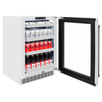 ZLINE Autograph 24" Touchstone 151 Can Beverage Fridge With Satin Stainless Steel Glass Door And Matte Black Handle, RBSOZ-SN-24-MB