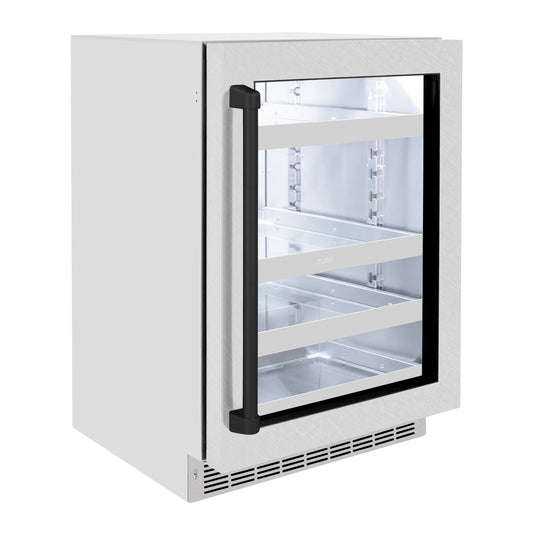 ZLINE Autograph 24" Touchstone 151 Can Beverage Fridge With Satin Stainless Steel Glass Door And Matte Black Handle, RBSOZ-SN-24-MB