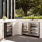 ZLINE Autograph 24" Touchstone Dual Zone 44 Bottle Wine Cooler with Satin Stainless Steel Glass Door and Polished Gold Handle, RWDOZ-SN-24-G