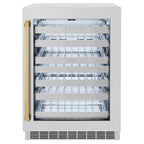 ZLINE Autograph 24" Touchstone Dual Zone 44 Bottle Wine Cooler with Satin Stainless Steel Glass Door and Polished Gold Handle, RWDOZ-SN-24-G