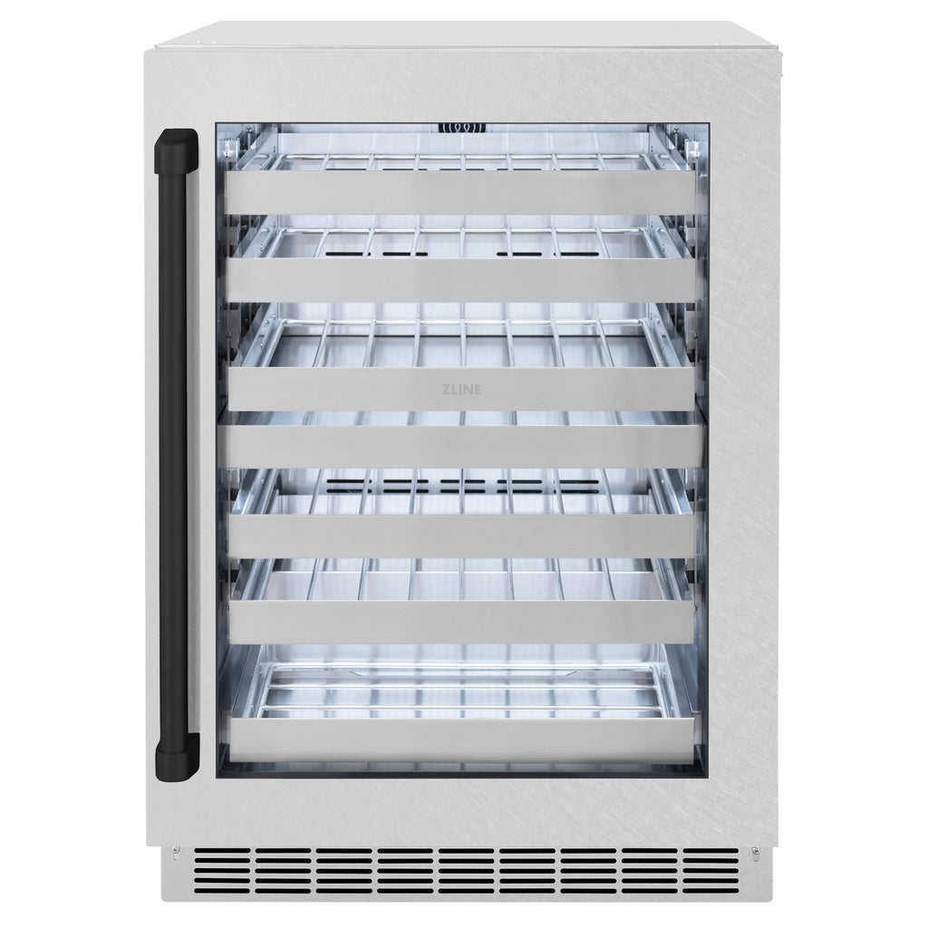 ZLINE Autograph 24" Touchstone Dual Zone 44 Bottle Wine Cooler with Satin Stainless Steel Glass Door and Matte Black Handle, RWDOZ-SN-24-MB