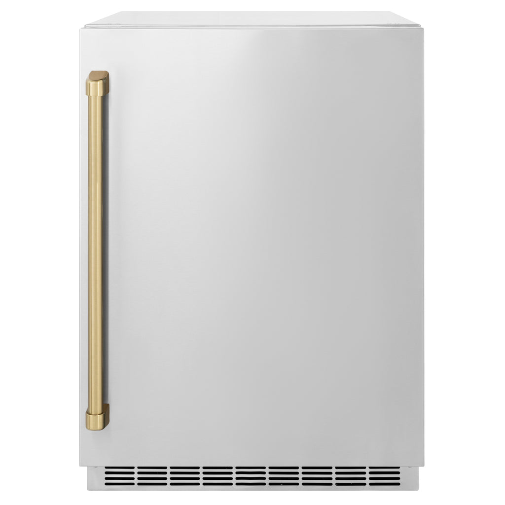 ZLINE Autograph 24" Touchstone 151 Can Beverage Fridge with Solid Stainless Steel Door and Champagne Bronze Handle,  RBSOZ-ST-24-CB