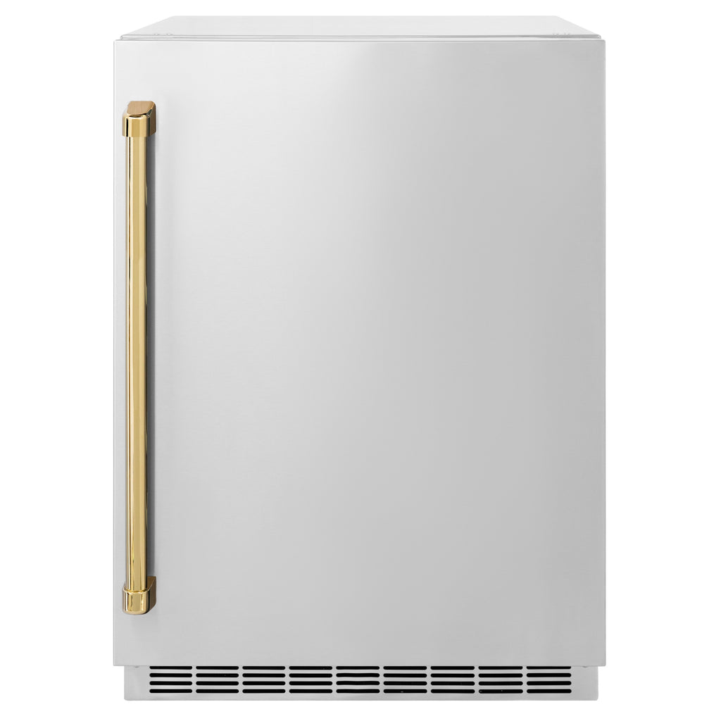 ZLINE Autograph 24" Touchstone 151 Can Beverage Fridge with Solid Stainless Steel Door and Polished Gold Handle,  RBSOZ-ST-24-G