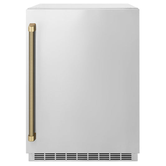 ZLINE Autograph 24" Touchstone 151 Can Beverage Fridge with Solid Stainless Steel Door and Champagne Bronze Helix Handle, RBSOZ-ST-24-KCB