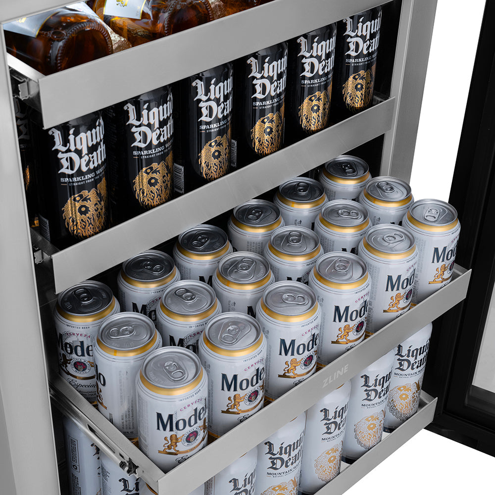 ZLINE Autograph 24" Touchstone 151 Can Beverage Fridge with Solid Stainless Steel Door and Polished Gold Helix Handle, RBSOZ-ST-24-KG