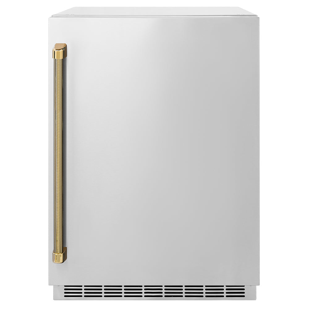ZLINE Autograph 24" Touchstone 151 Can Beverage Fridge with Solid Stainless Steel Door and Polished Gold Helix Handle, RBSOZ-ST-24-KG
