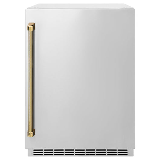 ZLINE Autograph 24" Touchstone 151 Can Beverage Fridge with Solid Stainless Steel Door and Polished Gold Helix Handle, RBSOZ-ST-24-KG