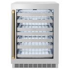 ZLINE Autograph 24" Touchstone Dual Zone 44 Bottle Wine Cooler with Stainless Steel Glass Door and Champagne Bronze Helix Handle, RWDOZS-24-KCB