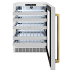 ZLINE Autograph 24" Touchstone Dual Zone 44 Bottle Wine Cooler with Stainless Steel Glass Door and Polished Gold Helix Handle, RWDOZS-24-KG