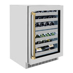ZLINE Autograph 24" Touchstone Dual Zone 44 Bottle Wine Cooler with Stainless Steel Glass Door and Polished Gold Helix Handle, RWDOZS-24-KG
