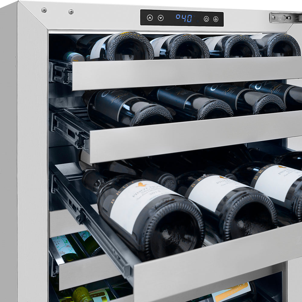 ZLINE Autograph 24" Touchstone Dual Zone 44 Bottle Wine Cooler with Stainless Steel Glass Door and Polished Nickel Helix Handle, RWDOZS-24-KPN