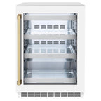 ZLINE Autograph 24" Touchstone 151 Can Beverage Fridge with White Matte Glass Door and Champagne Bronze Handle, RBSOZ-WM-24-CB