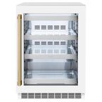 ZLINE Autograph 24" Touchstone 151 Can Beverage Fridge with White Matte Glass Door and Polished Gold Handle, RBSOZ-WM-24-G