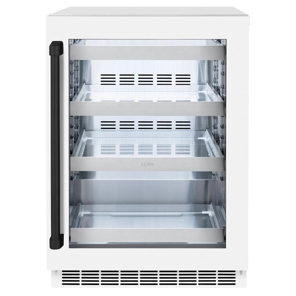 ZLINE Autograph 24" Touchstone Dual Zone 44 Bottle Wine Cooler with White Matte Glass Door and Matte Black Handle, RWDOZ-WM-24-MB