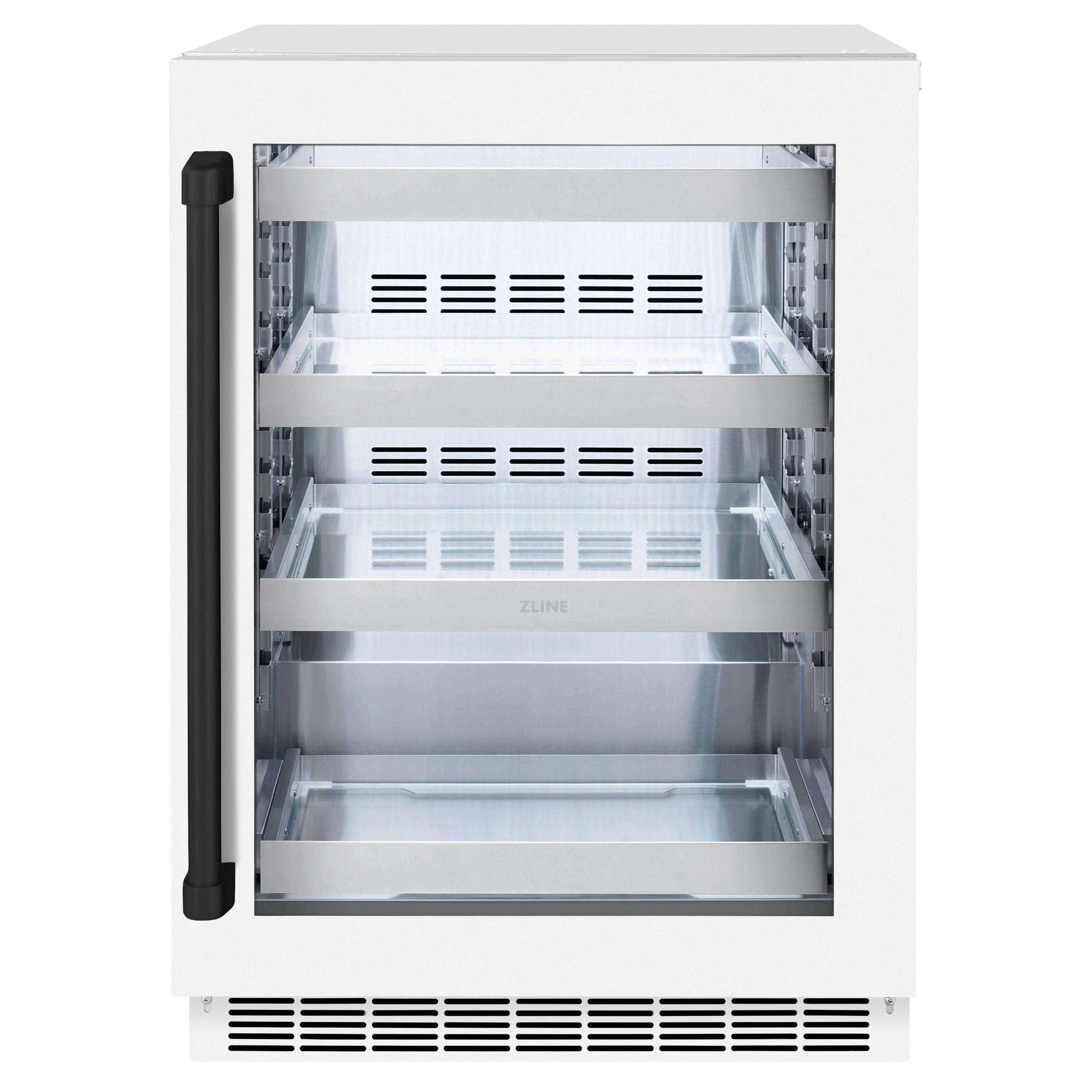 ZLINE Autograph 24" Touchstone Dual Zone 44 Bottle Wine Cooler with White Matte Glass Door and Matte Black Handle, RWDOZ-WM-24-MB