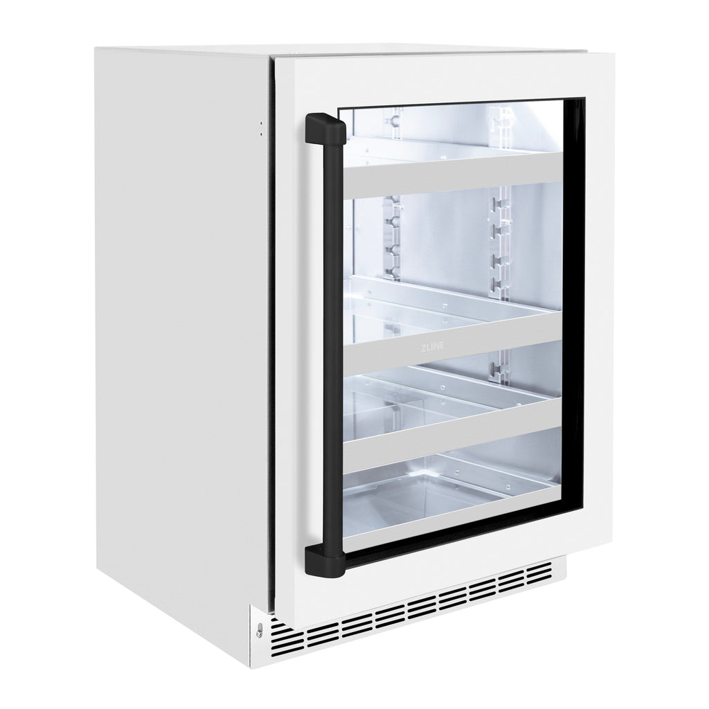 ZLINE Autograph 24" Touchstone Dual Zone 44 Bottle Wine Cooler with White Matte Glass Door and Matte Black Handle, RWDOZ-WM-24-MB