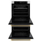 ZLINE Autograph 30" Professional True Convection Double Wall Oven with Air Fry and Self Clean in Satin Stainless Steel with Champagne Bronze Helix Handles, WADSZ-30-KCB