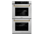 ZLINE Autograph 30" Professional True Convection Double Wall Oven with Air Fry and Self Clean in Satin Stainless Steel with Champagne Bronze Helix Handles, WADSZ-30-KCB