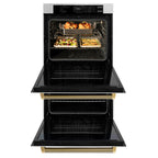 ZLINE Autograph 30" Professional True Convection Double Wall Oven with Air Fry and Self Clean in Satin Stainless Steel with Polished Gold Helix Handles, WADSZ-30-KG