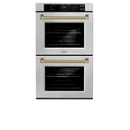 ZLINE Autograph 30" Professional True Convection Double Wall Oven with Air Fry and Self Clean in Satin Stainless Steel with Polished Gold Helix Handles, WADSZ-30-KG