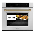 ZLINE Autograph 30" Professional True Convection Single Wall Oven with Air Fry and Self Clean in Satin Stainless Steel with Champagne Bronze Helix Handle, WASSZ-30-KCB