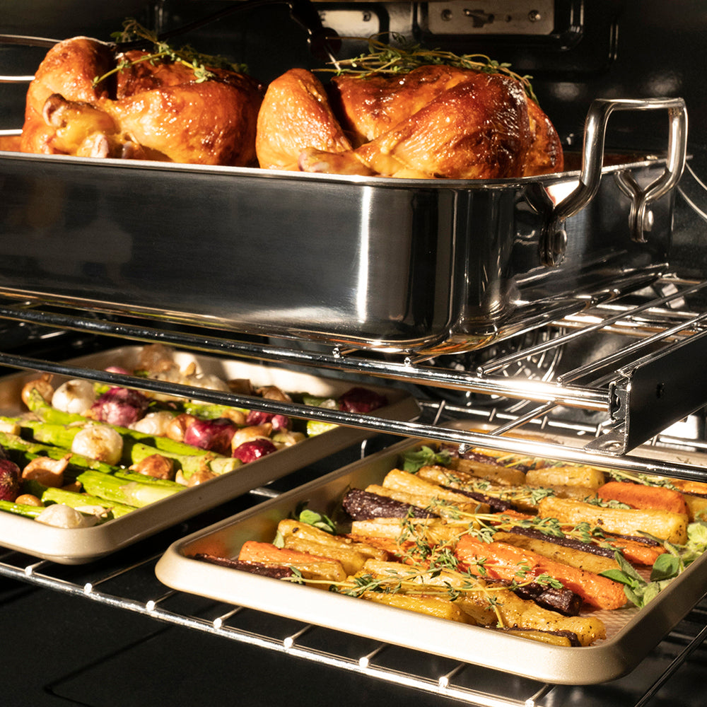 ZLINE Autograph 30" Professional True Convection Single Wall Oven with Air Fry and Self Clean in Satin Stainless Steel with Champagne Bronze Helix Handle, WASSZ-30-KCB