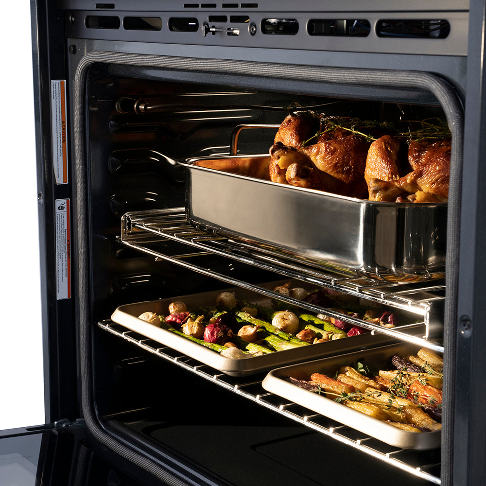ZLINE Autograph 30" Professional True Convection Single Wall Oven with Air Fry and Self Clean in Satin Stainless Steel with Champagne Bronze Helix Handle, WASSZ-30-KCB