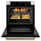 ZLINE Autograph 30" Professional True Convection Single Wall Oven with Air Fry and Self Clean in Satin Stainless Steel with Champagne Bronze Helix Handle, WASSZ-30-KCB