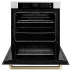 ZLINE Autograph 30" Professional True Convection Single Wall Oven with Air Fry and Self Clean in Satin Stainless Steel with Champagne Bronze Helix Handle, WASSZ-30-KCB