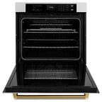ZLINE Autograph 30" Professional True Convection Single Wall Oven with Air Fry and Self Clean in Satin Stainless Steel with Polished Gold Helix Handle, WASSZ-30-KG