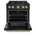 ZLINE 30 in. Select Dual Fuel Range 4.2 cu. ft. 4 Burner Cooktop Black Stainless Steel Champagne Bronze Accents (HDRBZ-30-CB)